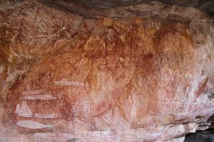 Barcos y canguro sobre cocodrilo de Unbekannt Unbekannt